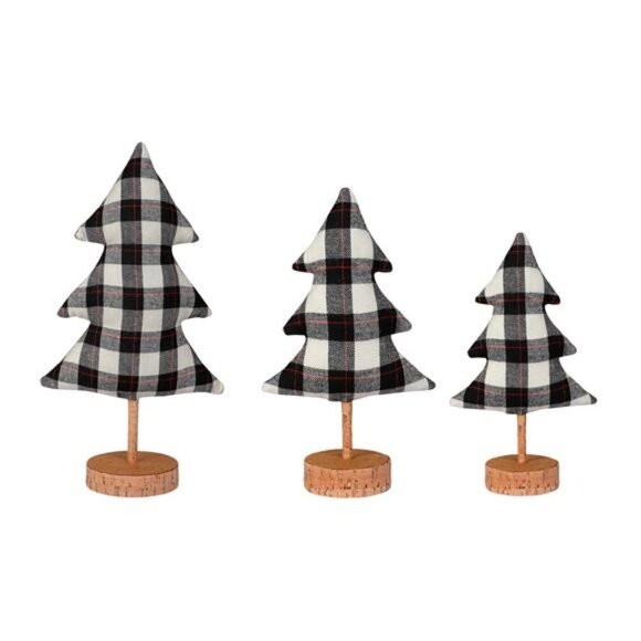 Holiday Time Christmas Plaid Fabric Tree Table Top Decorations in Black - Picture 7 of 10